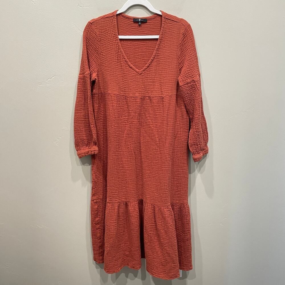 7 For All Mankind Boho Tiered Midi Dress in Orange - Size: Small